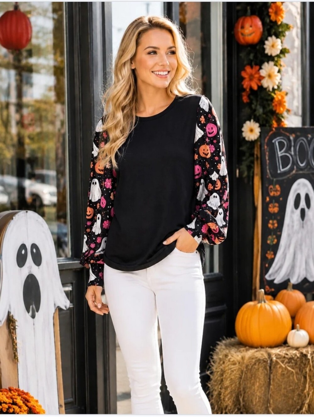 Nwt Beautiful Halloween Baloon Sleeve Top. 3xl